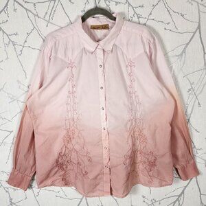 Wrangler Pink Ombre Arsty Embroidered Pearl Snap Western Shirt